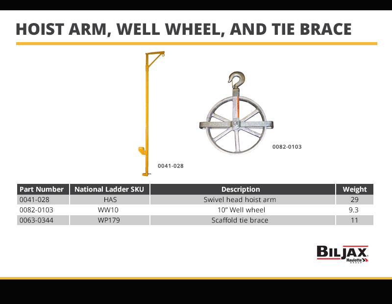 Bil-Jax Hoist Arm Well Wheel and Tie Brace Technical Specifications
