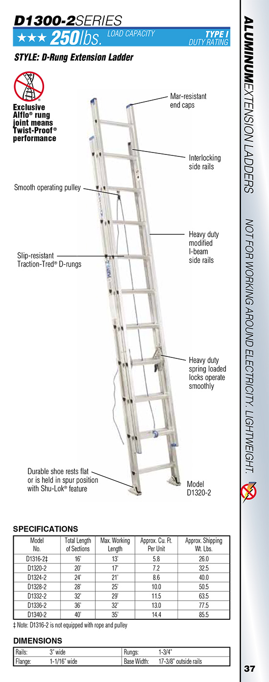 Werner D1300-2 Series D-Rung Extension Ladder