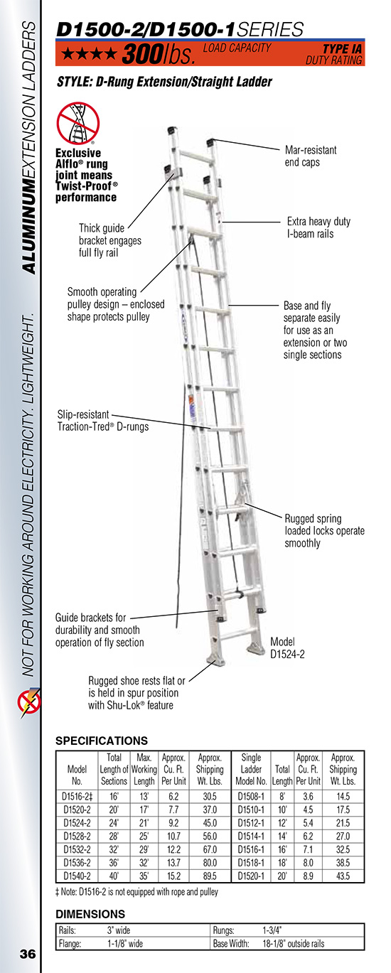 Werner D1500-2 Series D-Rung Extension/Straight Ladder