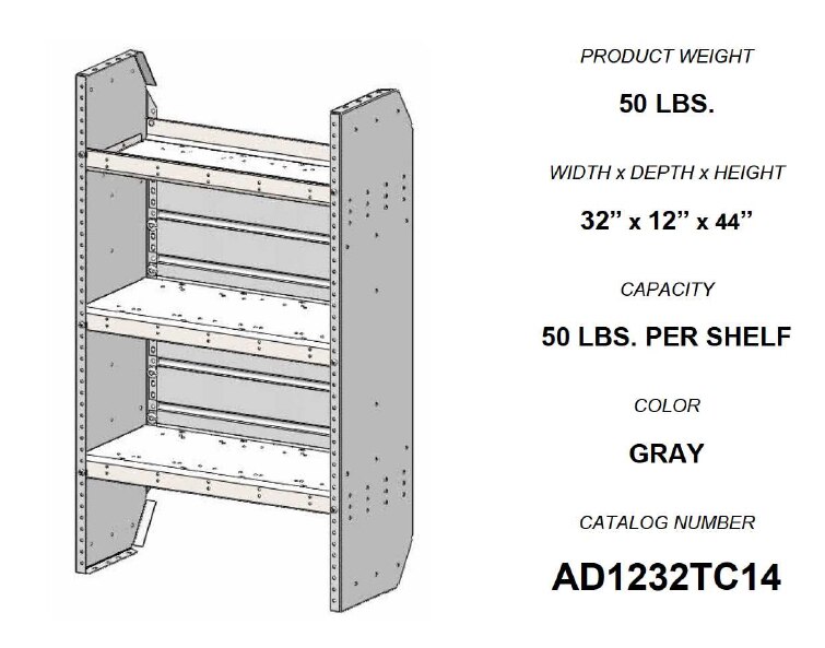 Adrian Steel AD26TCNB 26/" AD Series Shelving Unit for Transit Connect