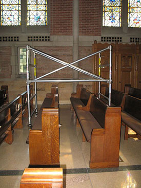 Scaffolding over pews 1