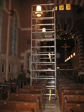 Scaffolding over pews 2