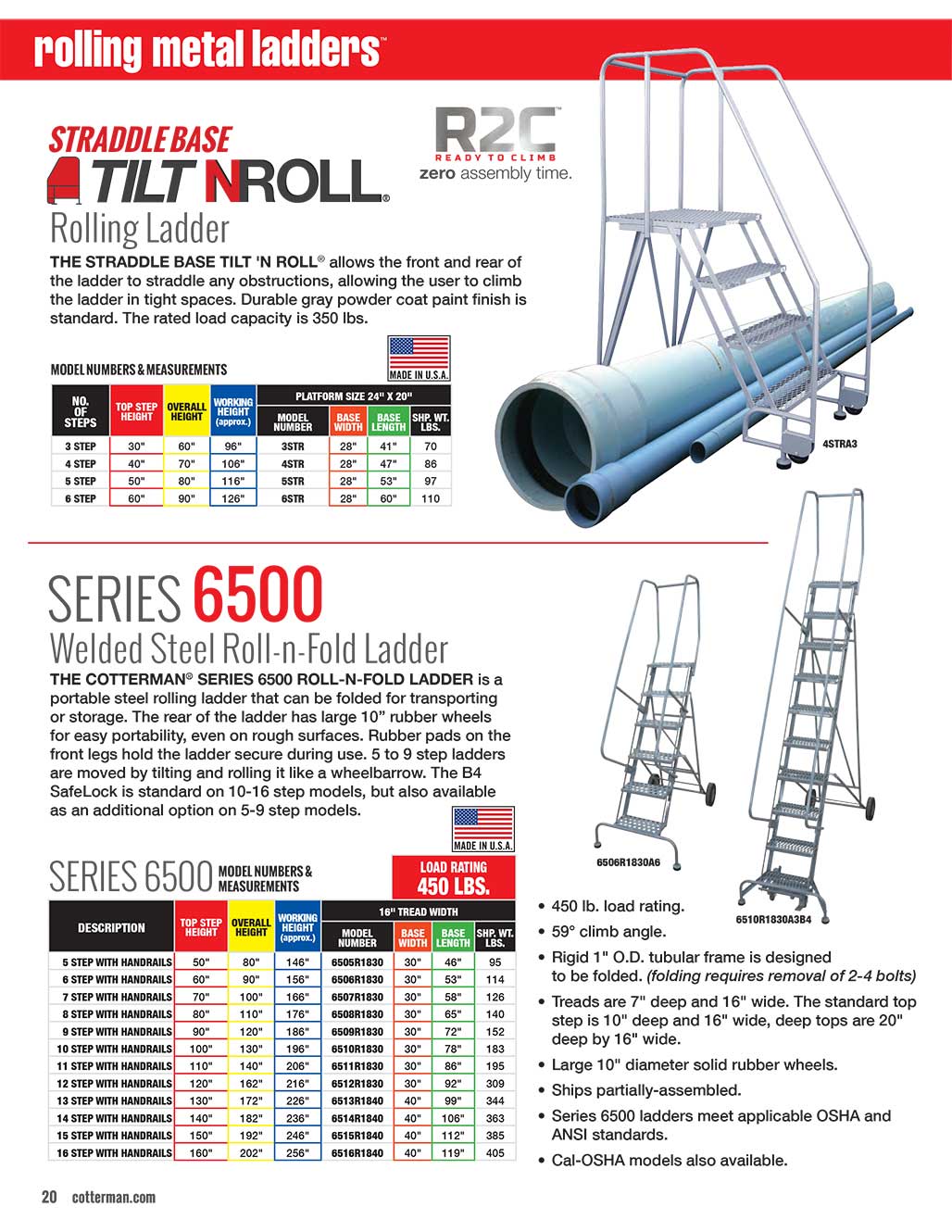 Cotterman Straddle Base Tilt-N-Roll Ladder Technical Specs