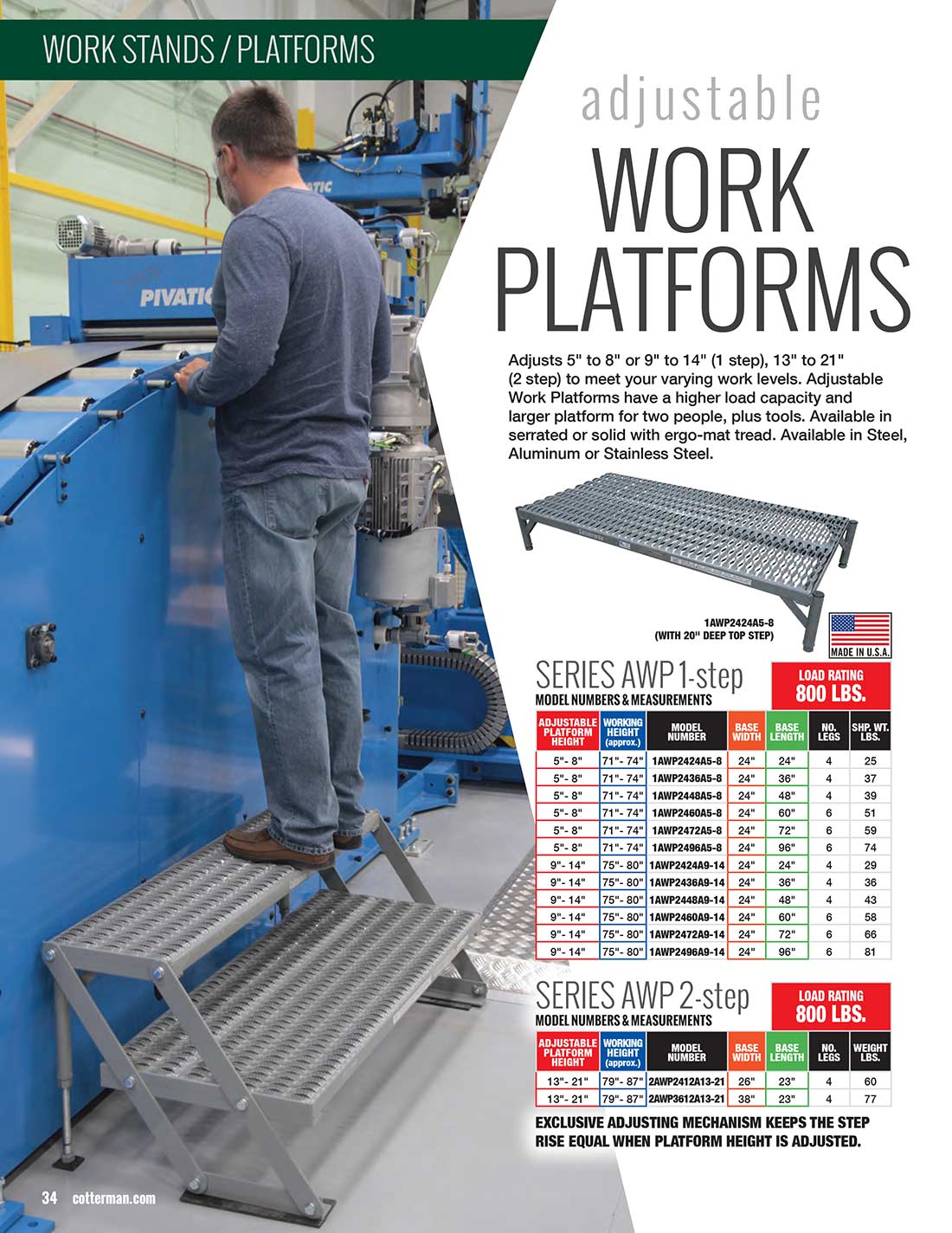 Cotterman Adjustable Work Platform Technical Specs