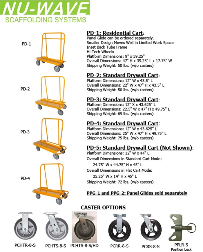 Nu-Wave Drywall Carts Technical Specs