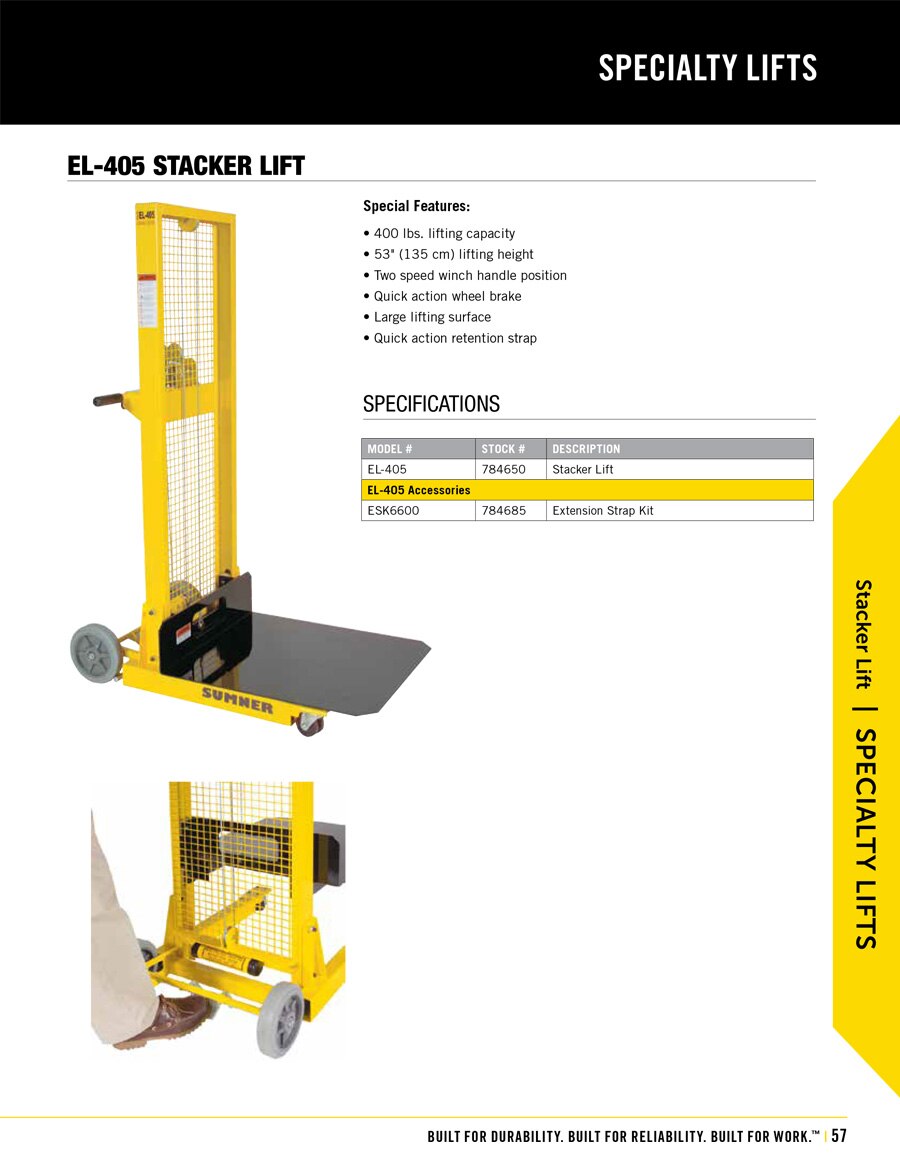 Sumner EL 405 Stacker Lift Technical Specs