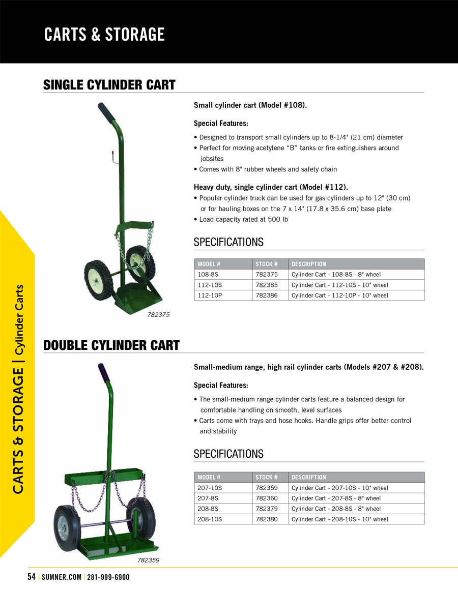 Sumner Cylinder Carts Technical Specs