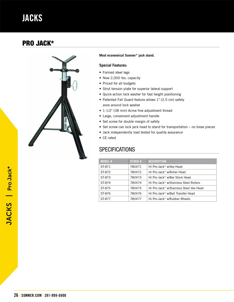 Sumner Hi-Pro Jack Technical Specs