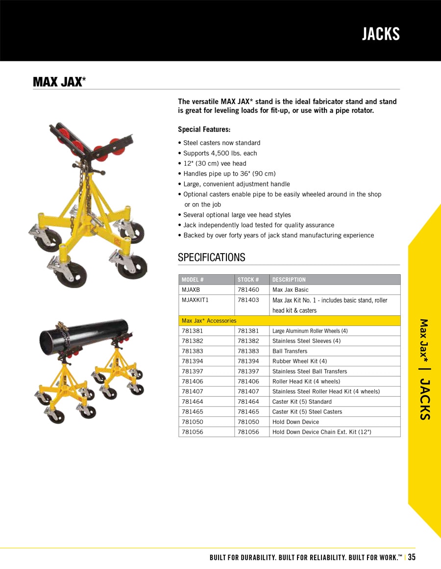 Sumner Max Jax Technical Specs