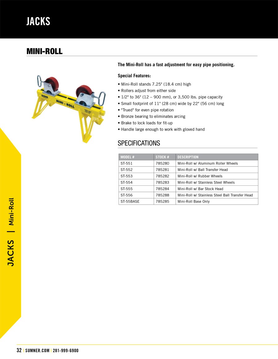 Sumner Mini Roll Technical Specs