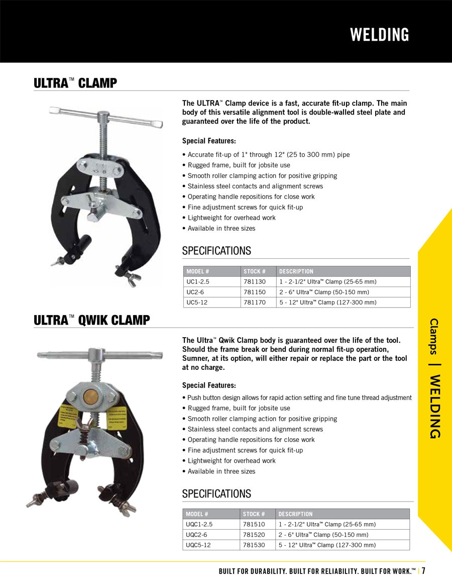 Sumner Ultra Clamp Technical Specs