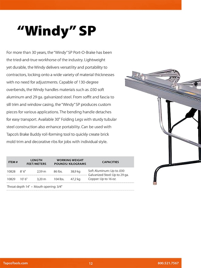  Tapco Tools Windy SP Technical Specs