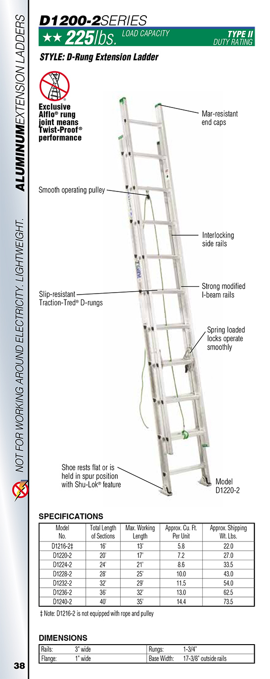 Werner D1200-2 Series D-Rung Extension Ladder