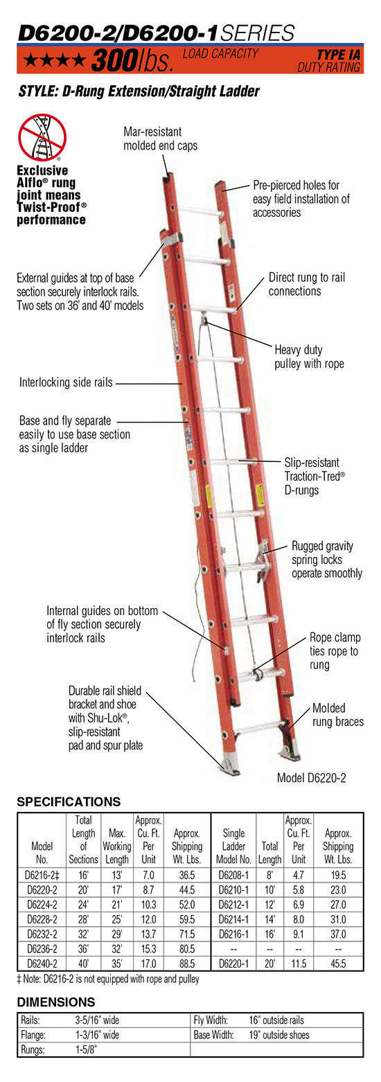 Werner D6200-2 Series D-Rung Extension/Straight Ladder