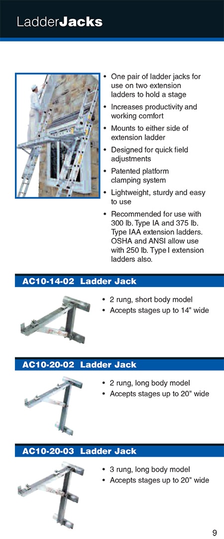 WERNER AC10-20-03-3 Rung Long Body Ladder Jacks Set of 2-1 Pair Up to 20" 