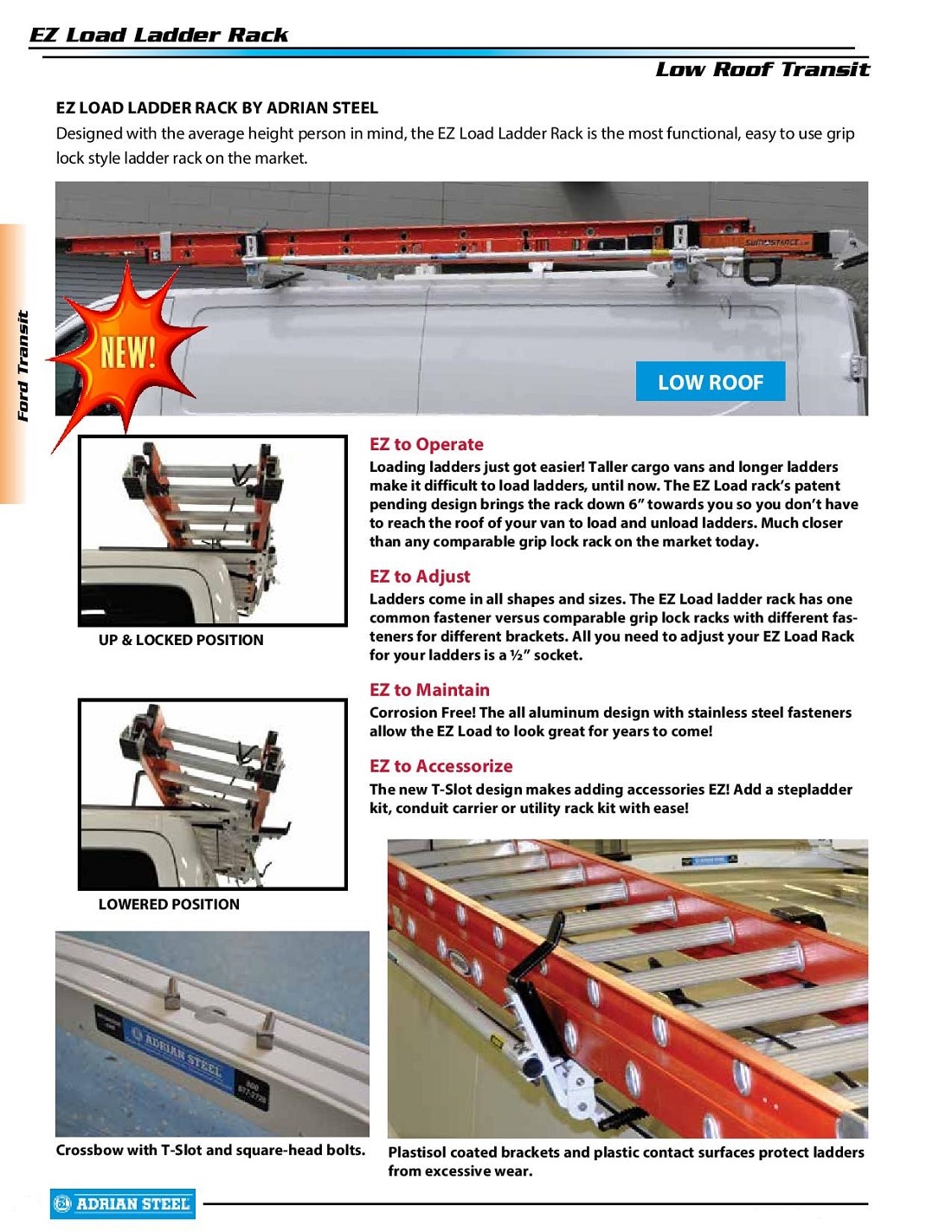 Adrian steel ladder online rack ford transit