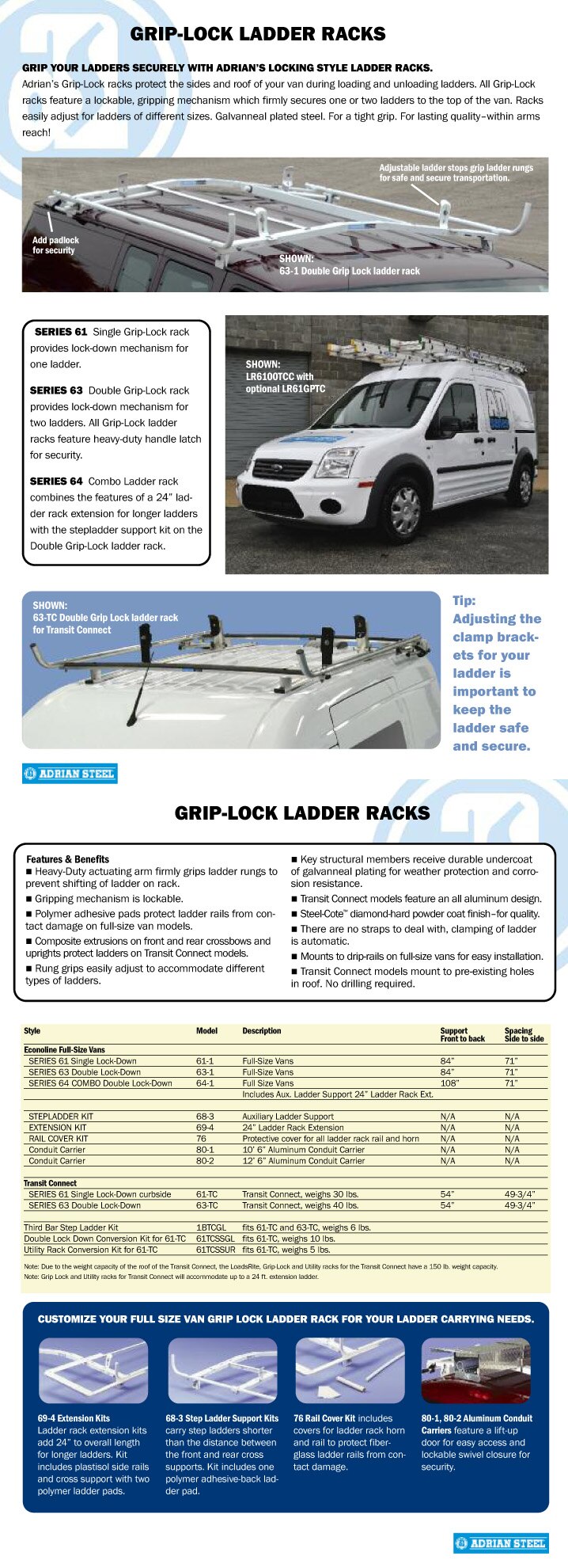 Adrian Steel Grip Lock Ladder Racks Ford