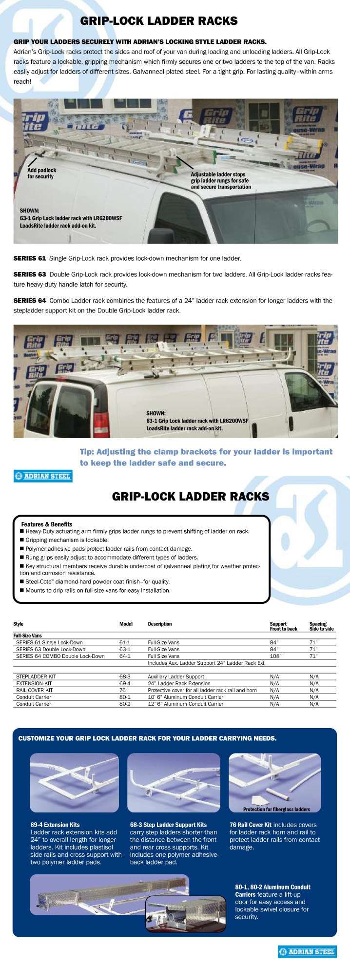 Adrian Steel Grip Lock Ladder Racks GM